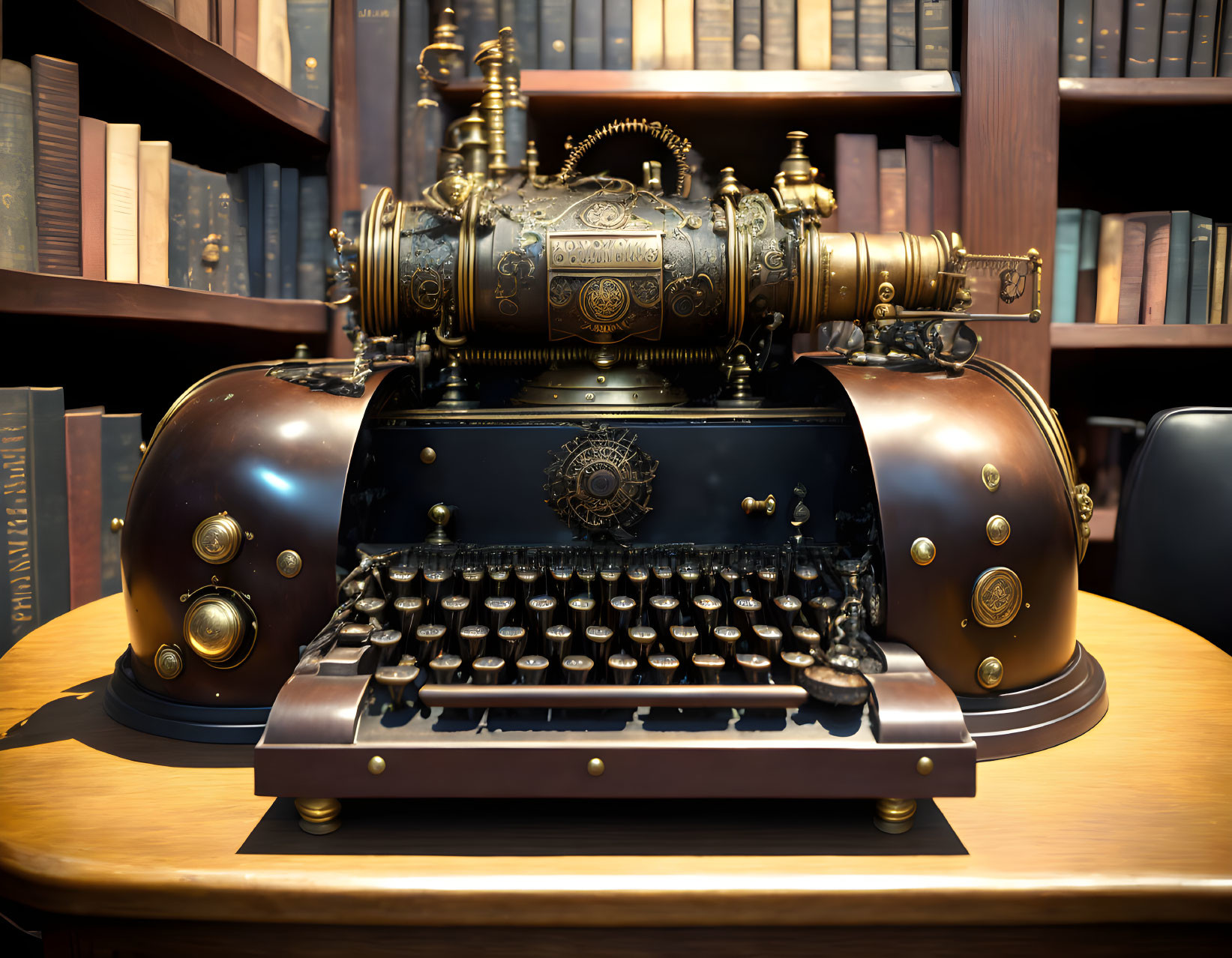 An old steampunk typing machine in an old bookshop