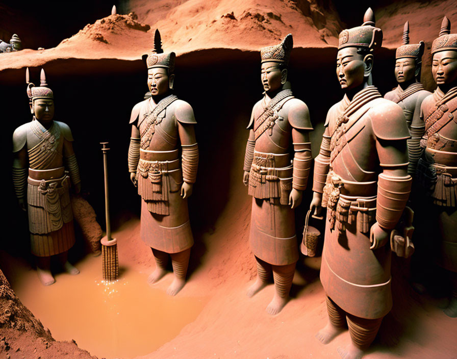 Ancient Chinese Terracotta Warriors in Vibrant Earthy Tones