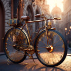 Vintage Bicycle with Gold Detailing on Cobbled Street in Soft Sunlight