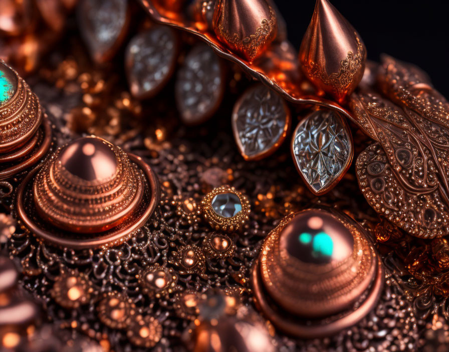 Detailed Close-Up of Copper-Toned Steampunk Metal Structures