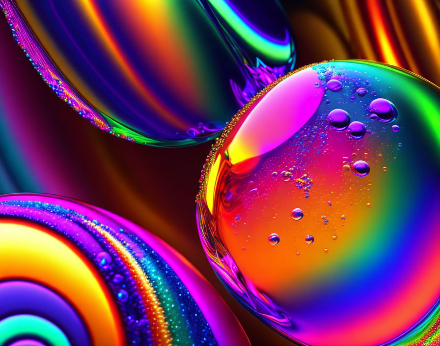 Colorful Abstract Image of Iridescent Bubbles and Water Droplets
