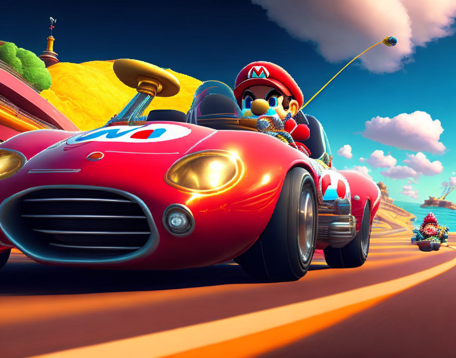 Colorful Mario Kart Racing on Winding Track