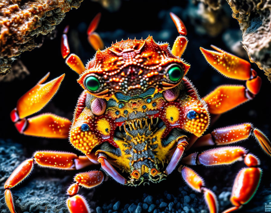 Colorful Crab with Detailed Patterns on Dark Background