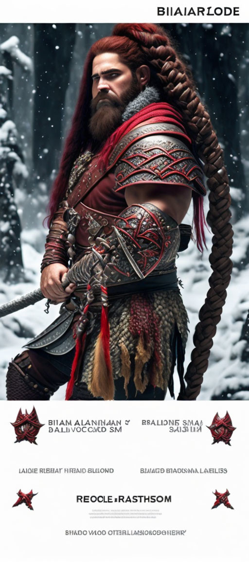 Bearded warrior digital artwork in snowy fantasy setting