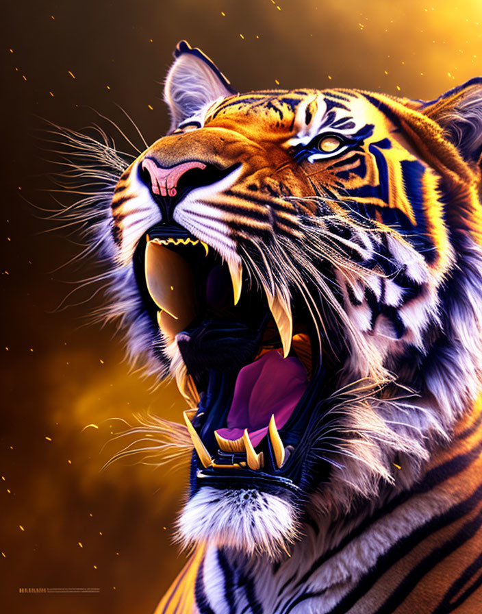 Detailed Roaring Tiger Artwork on Vibrant Background