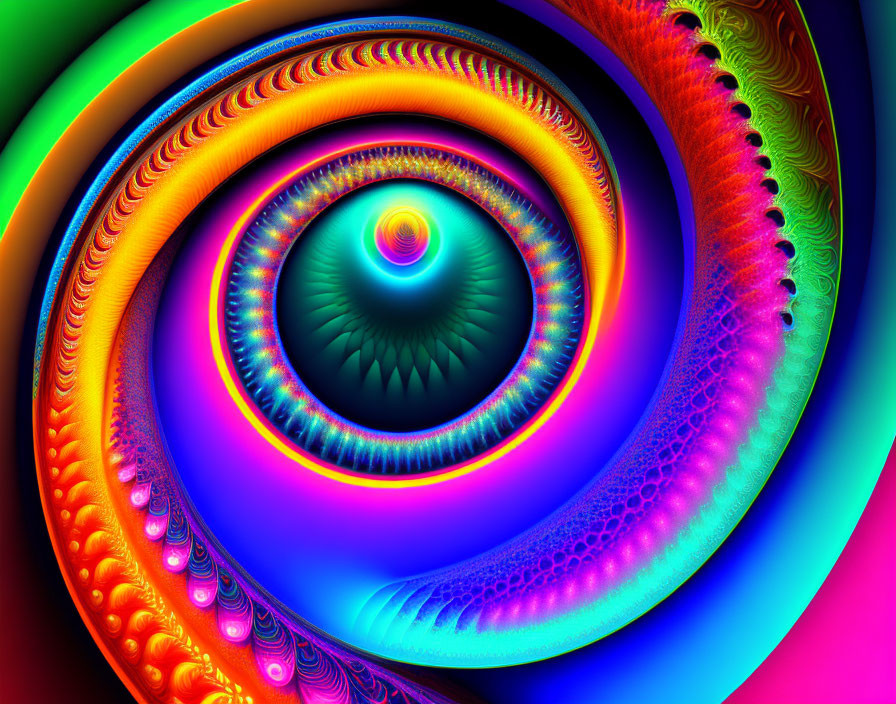 Colorful digital fractal art with swirling rainbow patterns and intricate textures.