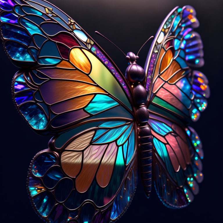 Stylized butterfly digital artwork with colorful iridescent wings