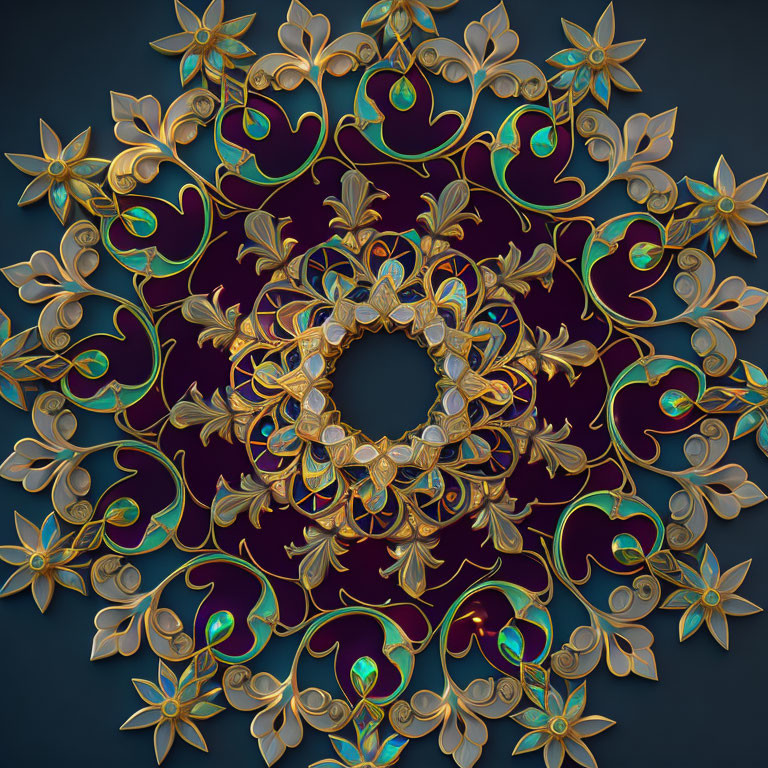 Intricate Golden Floral Mandala Pattern on Dark Background