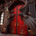 Intricately Designed Dragons Flank Ornate Red Door