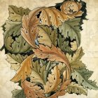 Intricate Autumnal Leaves Painting with White Flowers