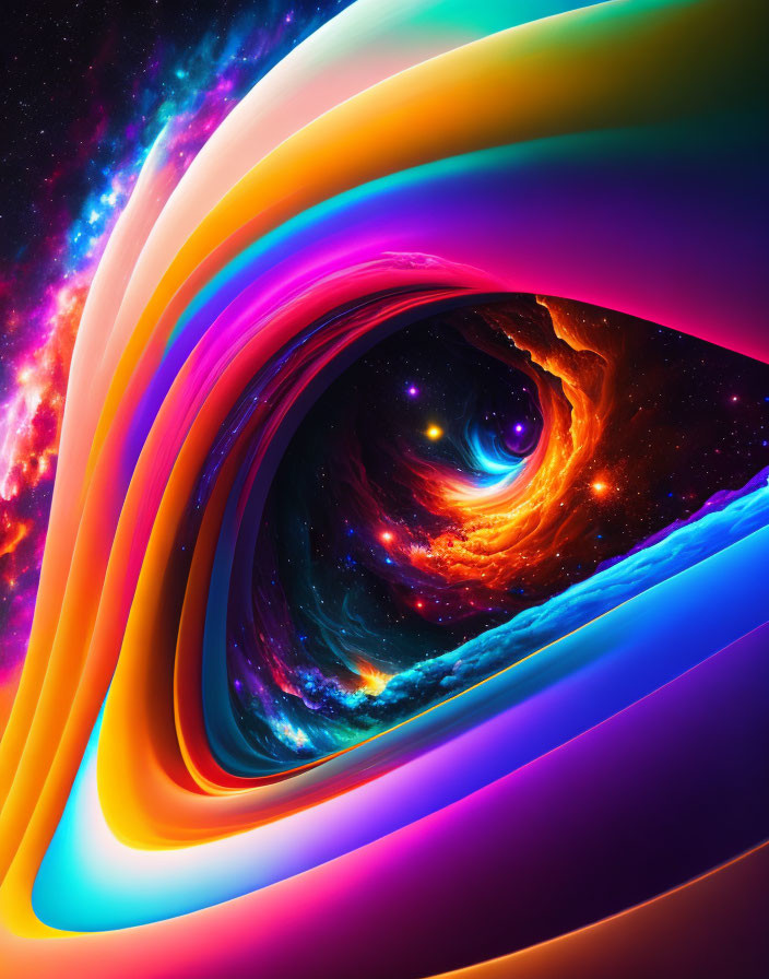 Colorful Cosmic Vortex in Neon Spectrum Against Starry Space