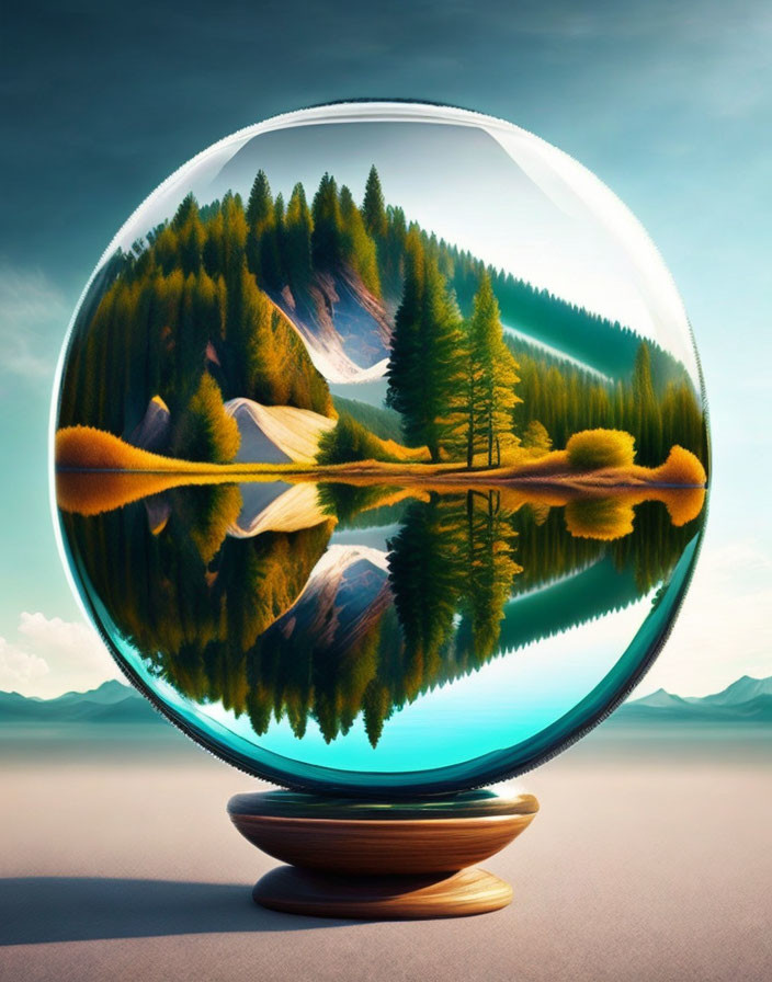 Crystal Ball Reflects Serene Forest Landscape