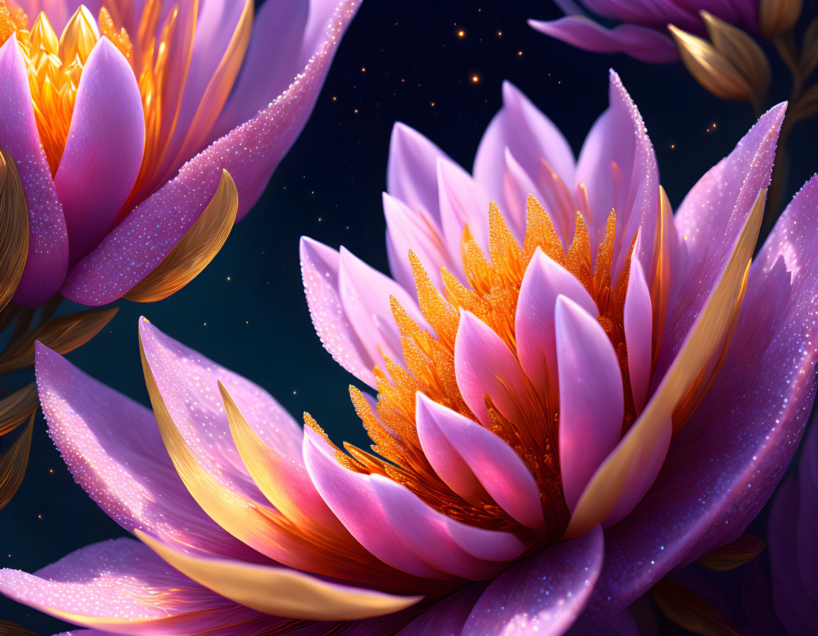 Colorful Lotus Flower Digital Artwork on Dark Background