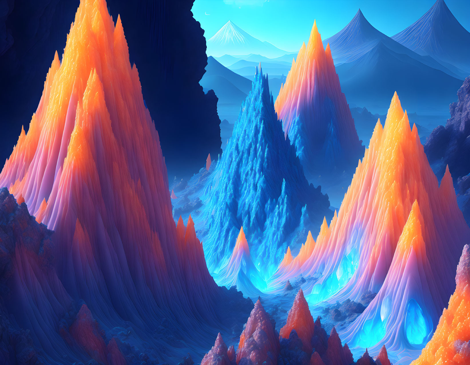 Colorful Mountain Peaks in Vibrant Fantasy Landscape