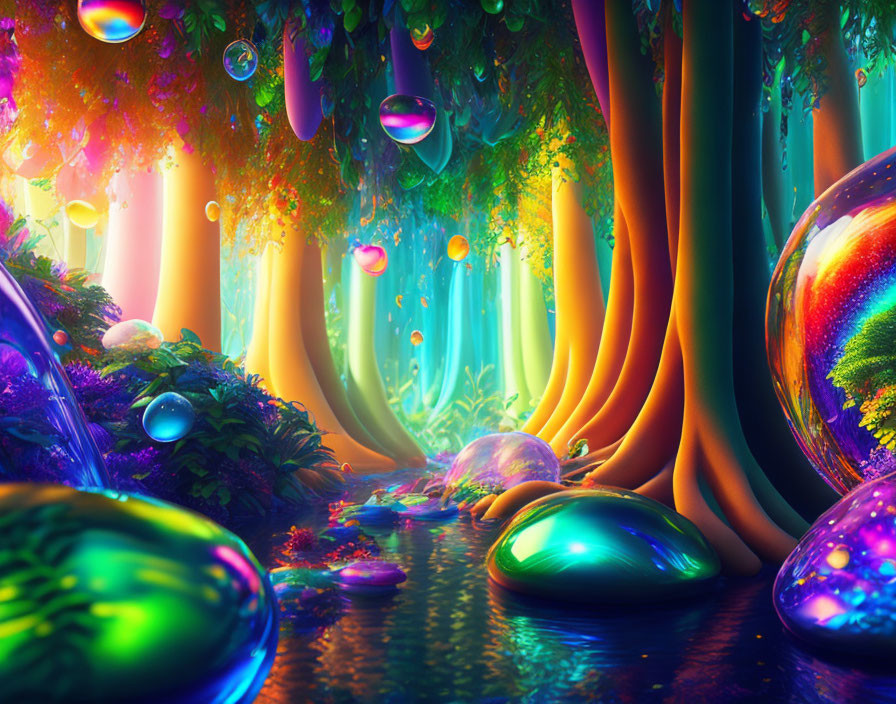 Colorful Trees and Luminescent Bubbles in Fantasy Forest