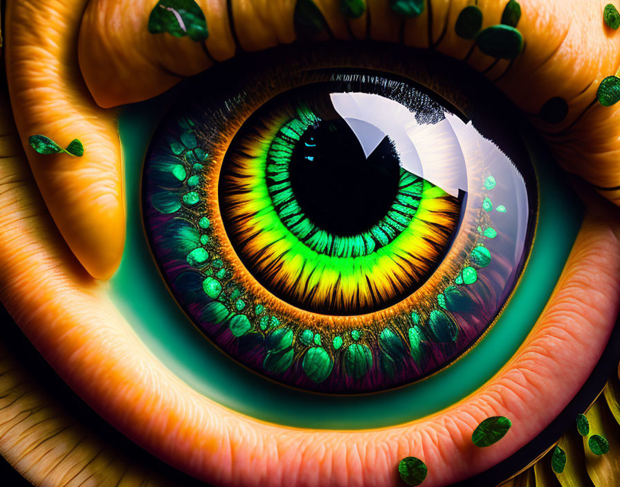 Close-Up Human Eye with Striking Green and Orange Hues