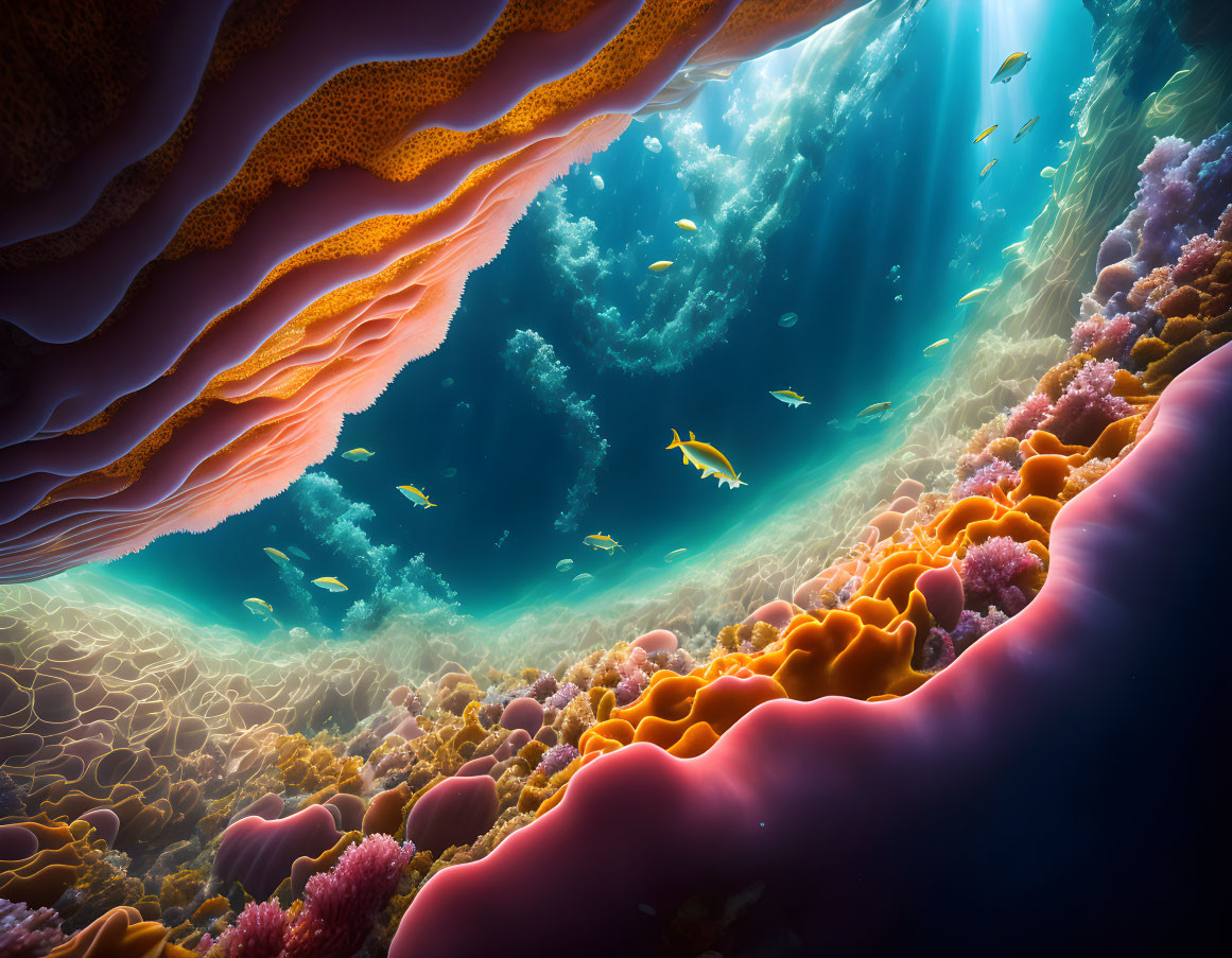 Colorful Coral Reef with Sunbeams and Fish