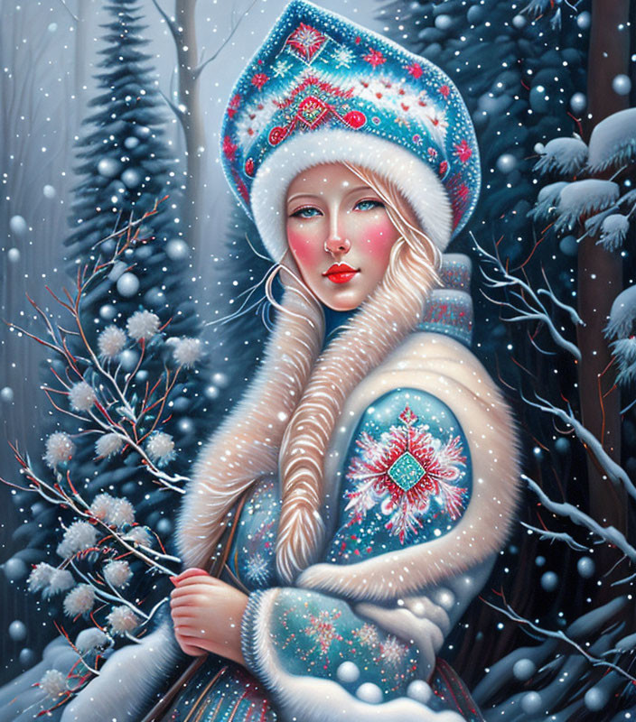 Snow Maiden in winter painting