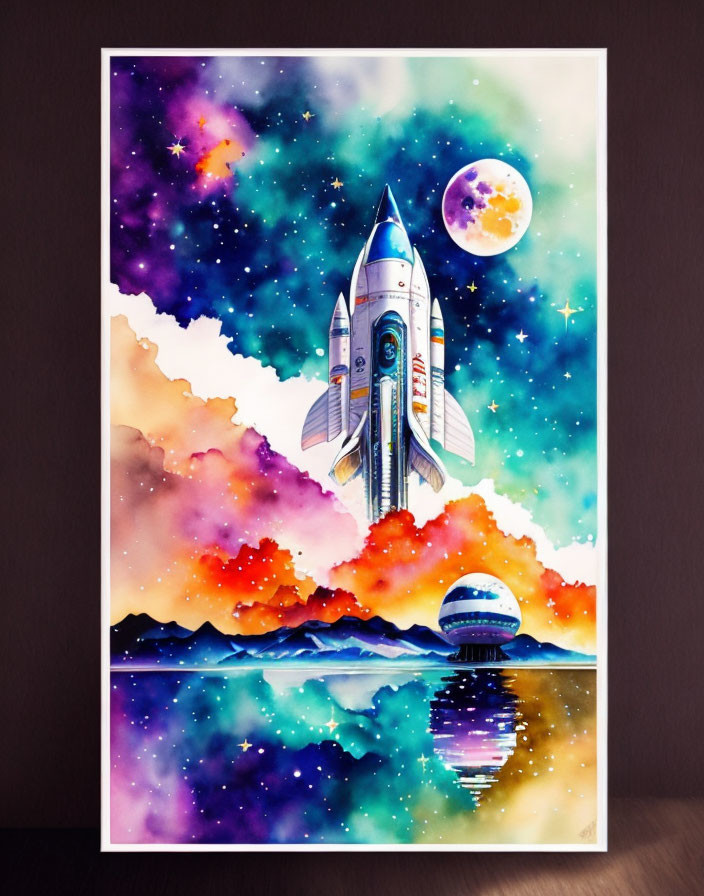 cosmos and cosmonaut watercolor painting