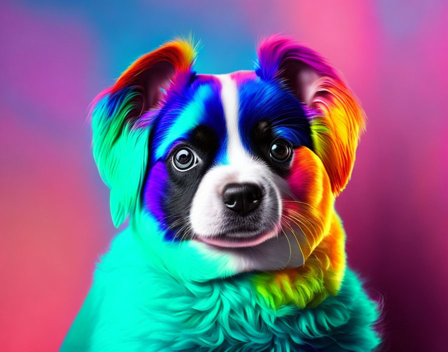 Vibrant rainbow dog against colorful backdrop