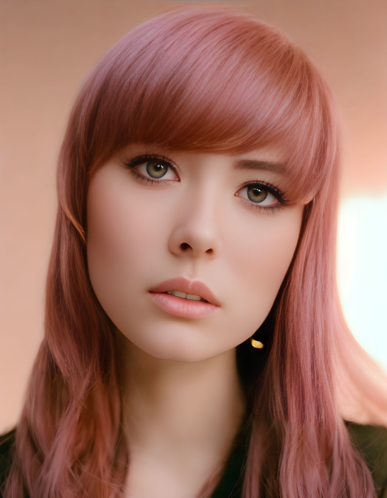 Rosy-Pink Haired Person Portrait with Golden-Brown Eyes