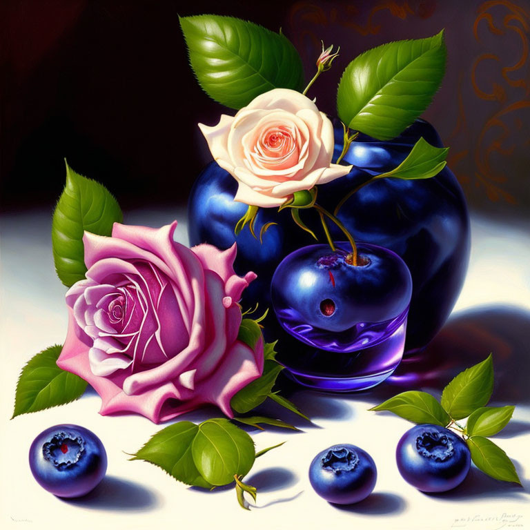 Blueberries And Roses