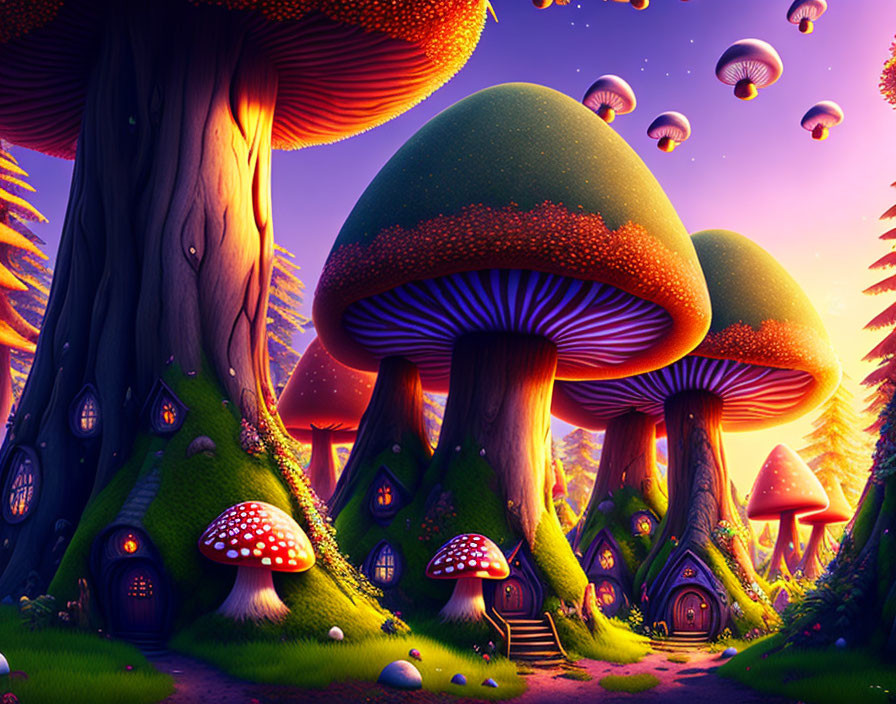 Whimsical Mushroom Houses in Enchanted Forest