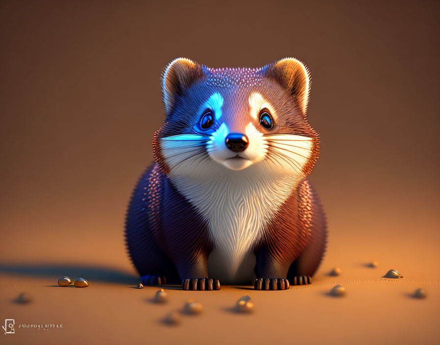 Stylized cute weasel illustration with oversized eyes and whimsical expression