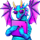 Colorful Dragon with Sunglasses and Laptop Typing