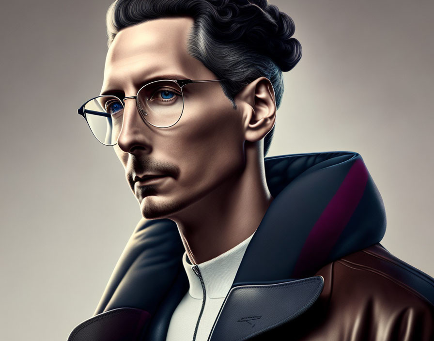 Man with glasses and high-collar jacket in digital portrait