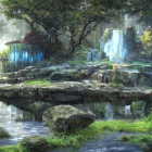 Enchanting Fantasy Forest with Waterfalls and River