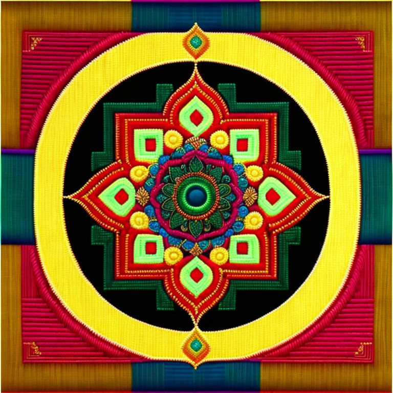 Colorful Symmetrical Digital Mandala with Textured Border