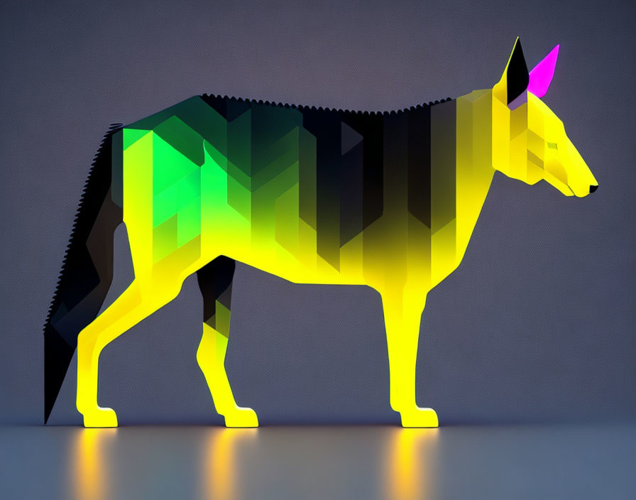 Colorful Low-Poly Style Horse Sculpture in Yellow and Green with Magenta Ear