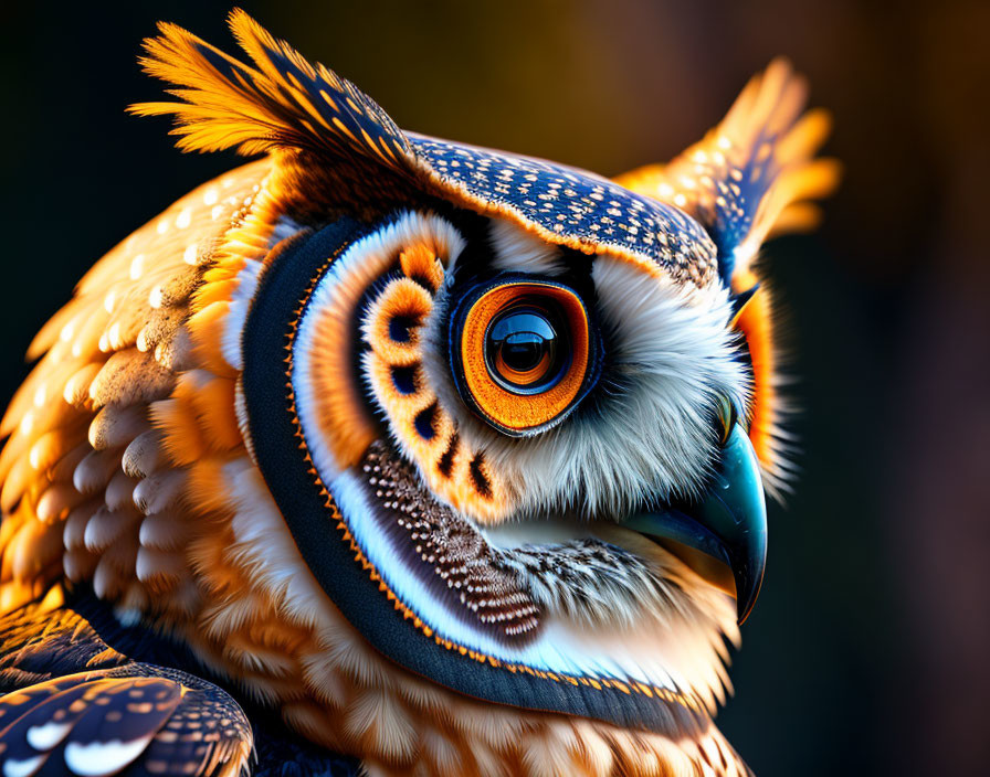 Colorful Stylized Owl Art with Detailed Feathers and Striking Eye