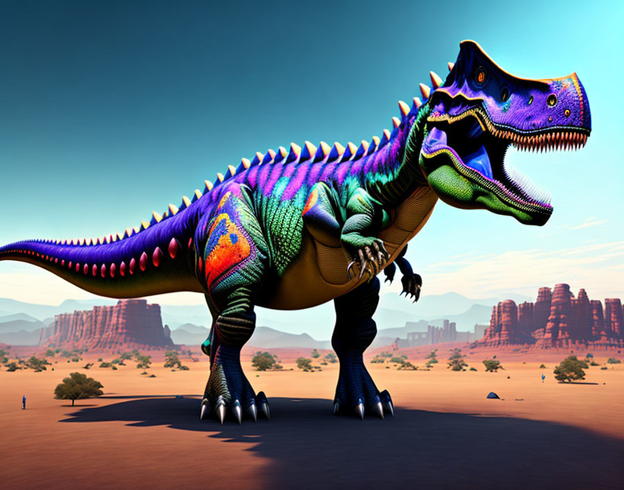 Vibrant Tyrannosaurus Rex in Desert Landscape