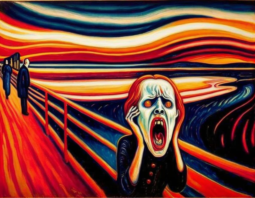 Colorful Expressionist Painting of Figure Screaming with Distorted Face