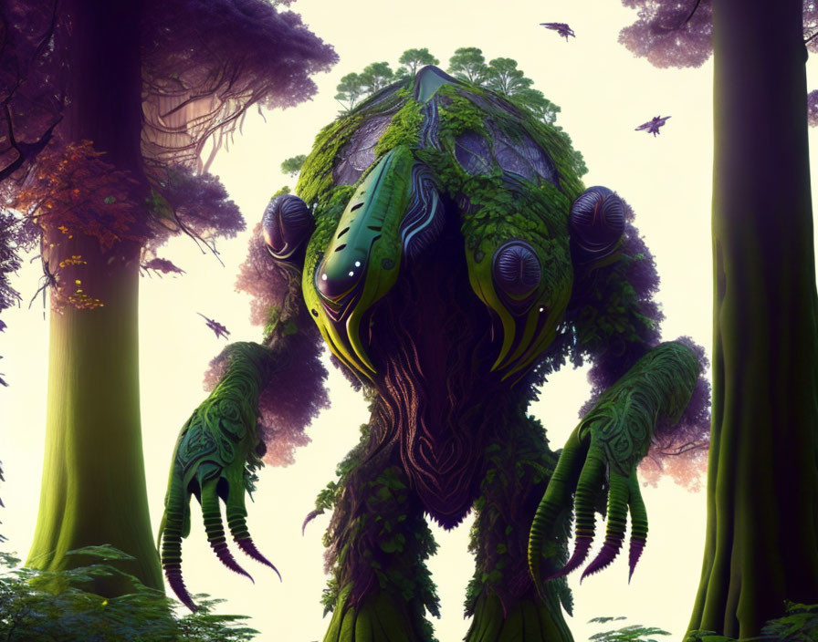 Majestic tree-like creature in lush forest landscape