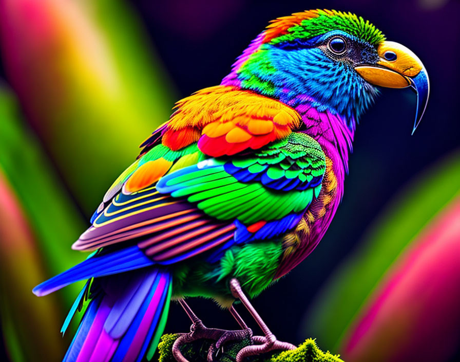 Colorful Rainbow Bird Perched on Vibrant Background