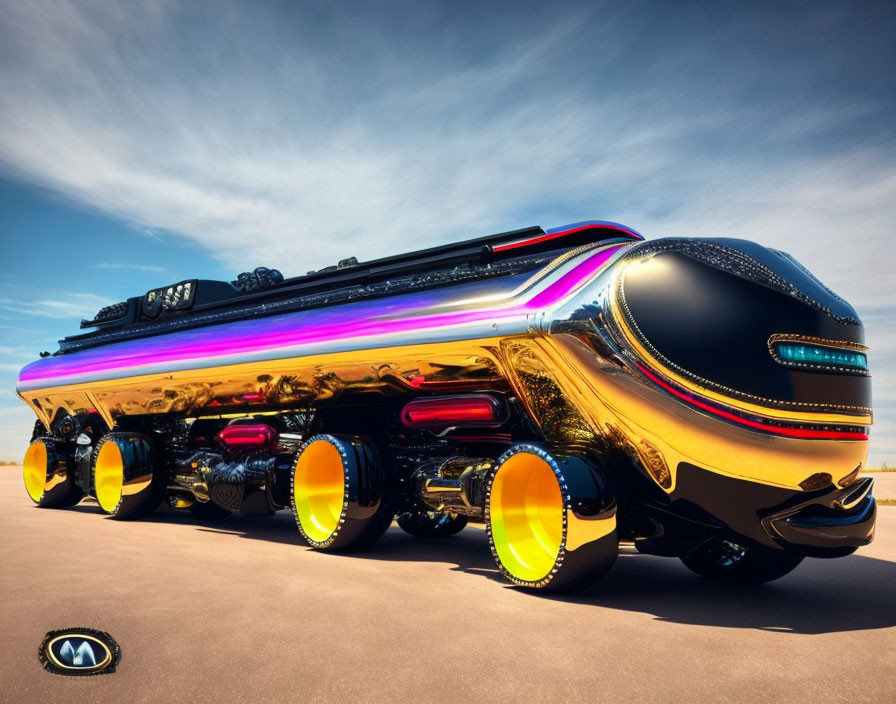 Futuristic Chrome Train with Neon Trim and Oversized Wheels