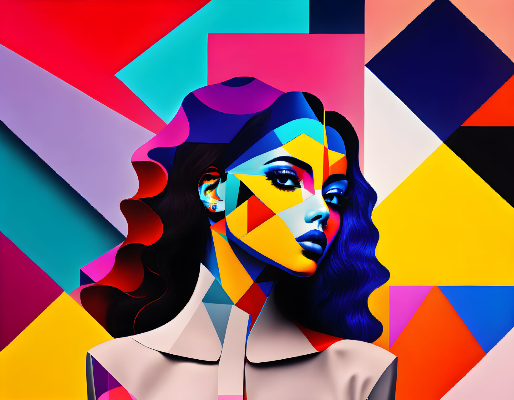 Colorful Geometric Patterns on Woman's Digital Portrait