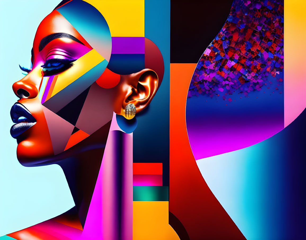 Vibrant geometric profile art with colorful abstract pattern