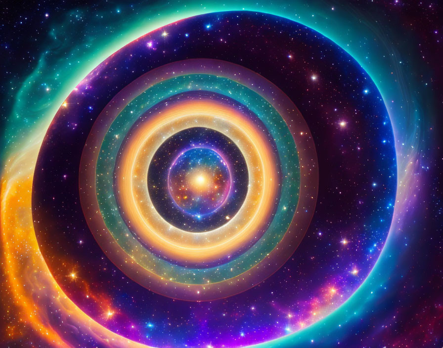 Vivid Spiral Galaxy Illustration with Blue, Orange, and Purple Hues