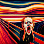 Colorful Expressionist Painting of Figure Screaming with Distorted Face