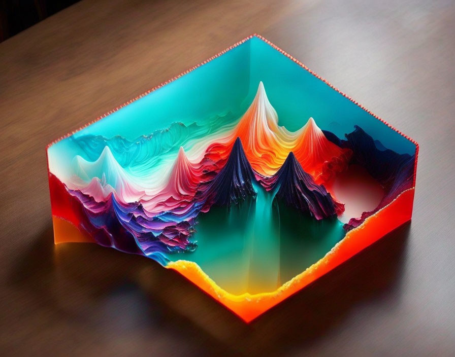 Vibrant 3D Topographic Map Art on Wood Surface