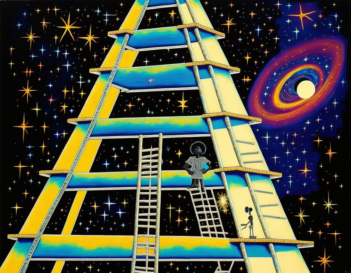 Surreal artwork: Staircases, astronauts, galaxy