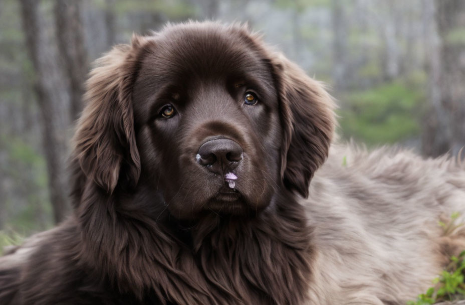 Brown Dog with Glossy Fur and Soulful Eyes in Natural Setting