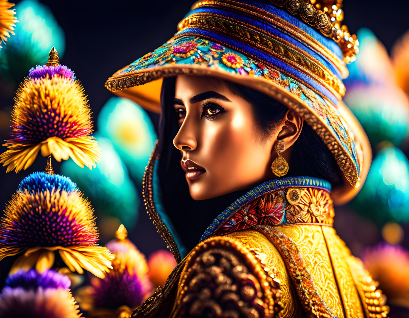 Colorful Traditional Attire Portrait with Flowers