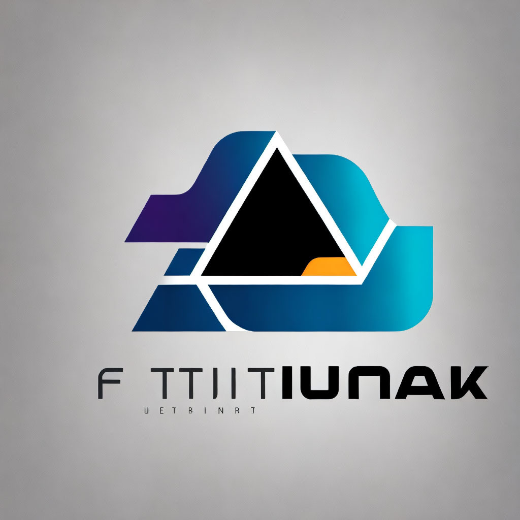 Geometric Logo with Overlapping Shapes in Blue, Purple, Black, and Orange