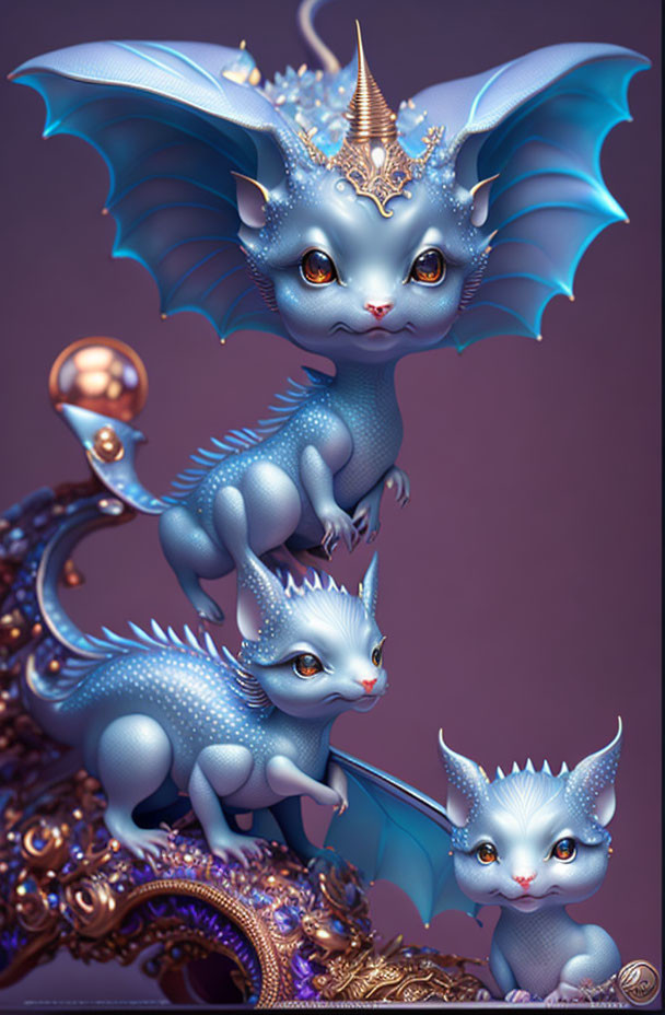 Stylized mythical dragon-like creatures with bat-like wings on decorative backdrop