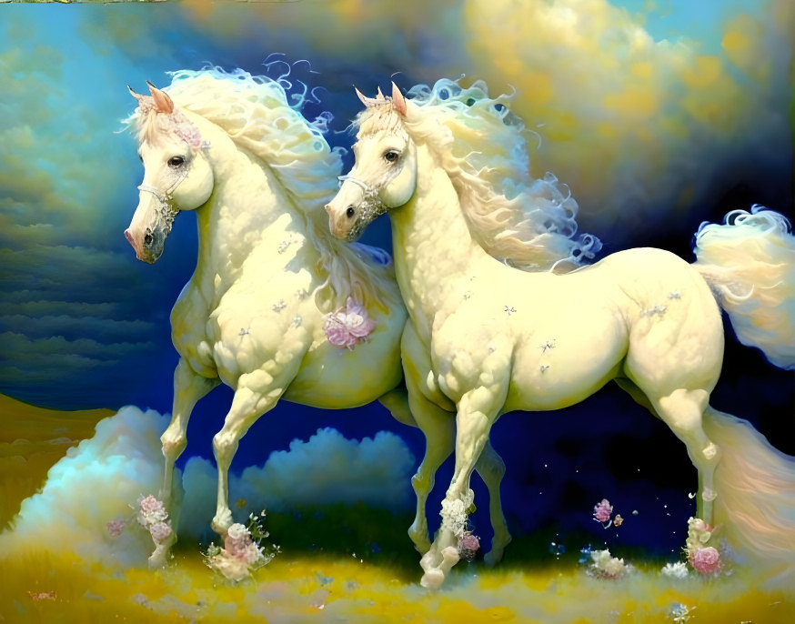 white horses with curly manes